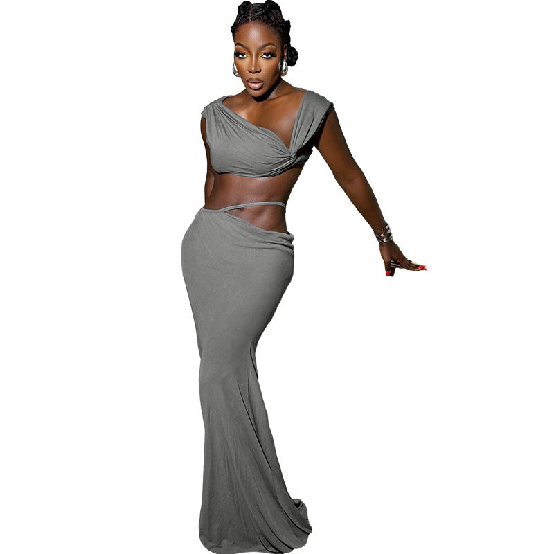 European And American Fashion Sloping Shoulder Backless Vest Solid Color Elegant Slim-fit Dress Suit