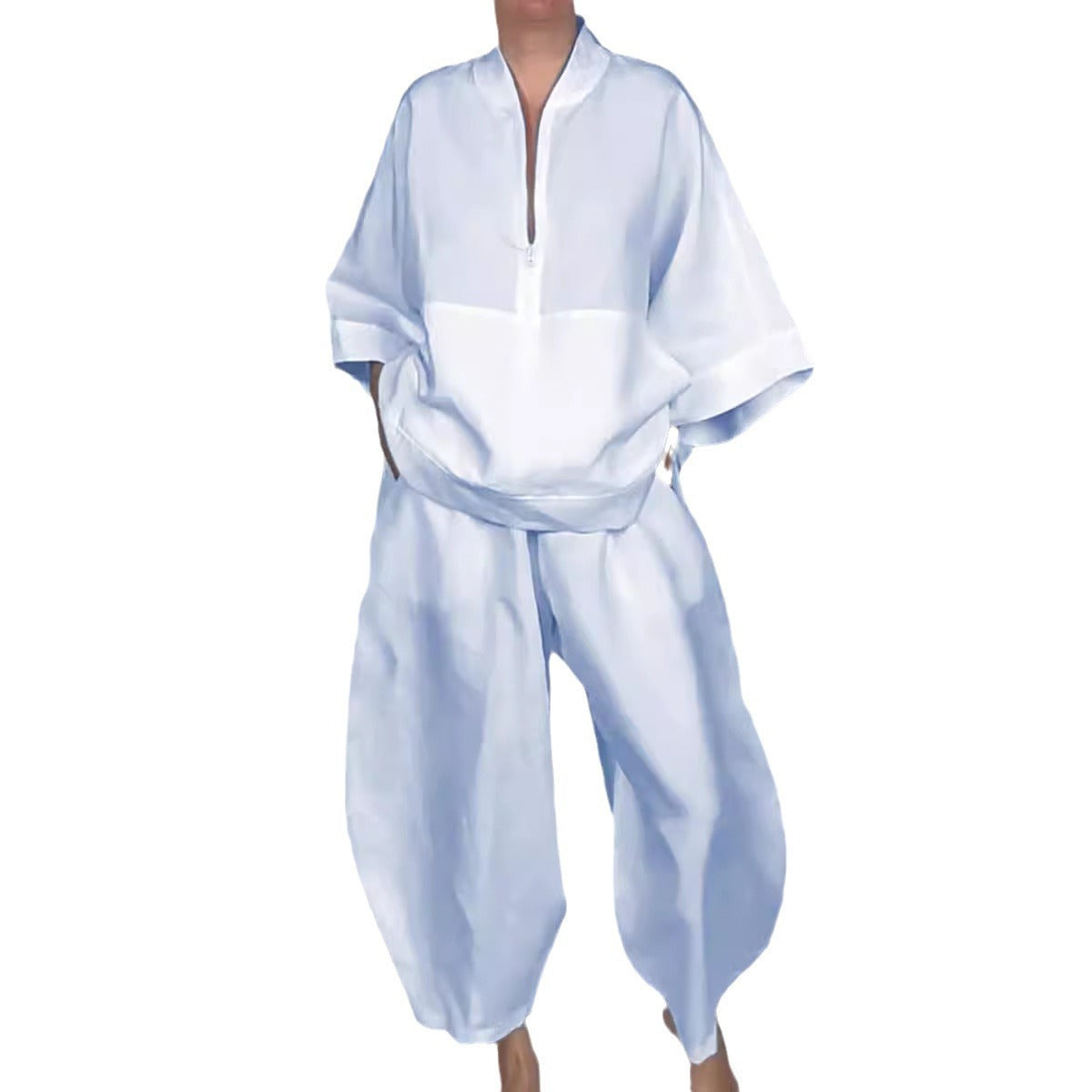 Loose Casual Pocket Half Zipper Top Bud-shaped Pants Suit