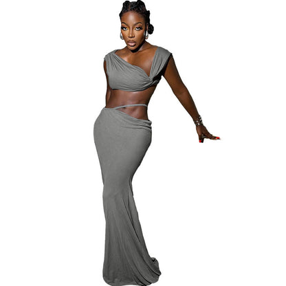 European And American Fashion Sloping Shoulder Backless Vest Solid Color Elegant Slim-fit Dress Suit