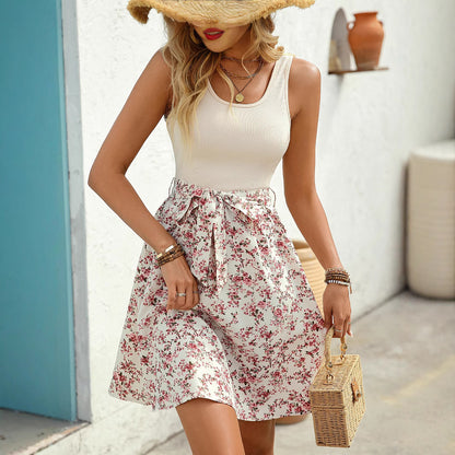 Spring And Summer Elegant Contrast Color Sleeveless Dress