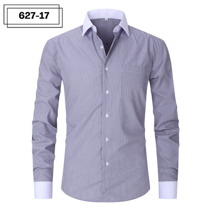 Plus Size Men's Casual American-style Long-sleeved Striped Shirt