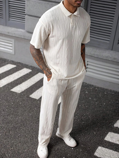 Jacquard Texture Polo Shirt Men's Short-sleeved Trousers Casual Two-piece Suit
