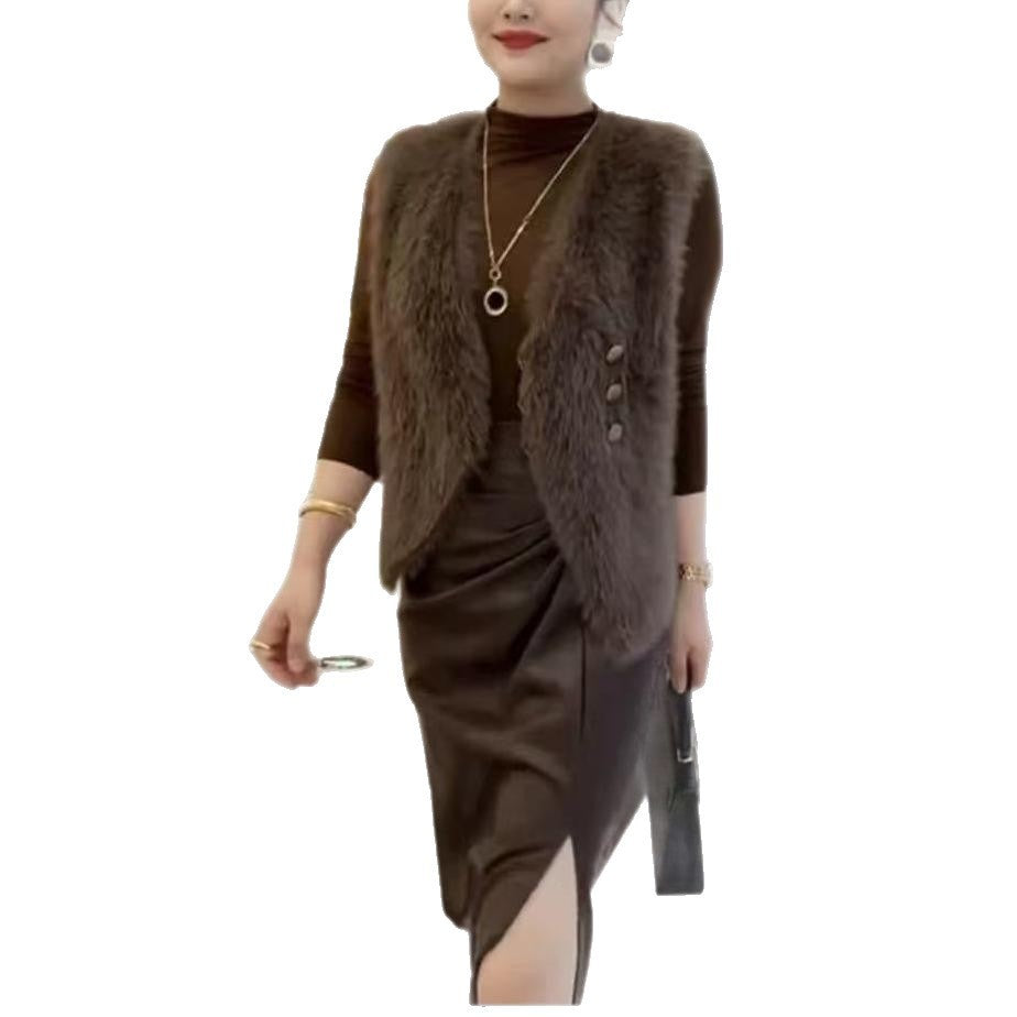 Women's Temperament Long Hair Imitation Mink Vest Coat