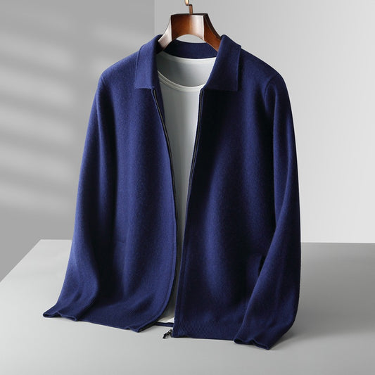 Outer Wear Lapel Thickening Oversized Knit Zipper Cardigan