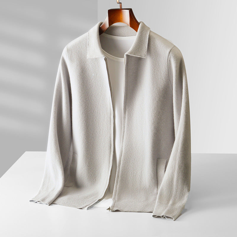 Outer Wear Lapel Thickening Oversized Knit Zipper Cardigan