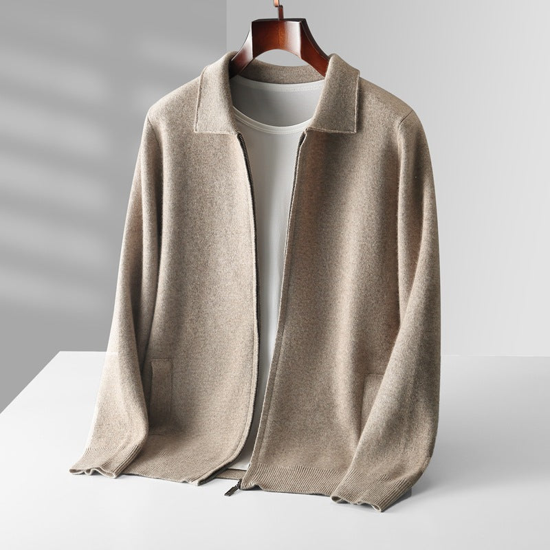 Outer Wear Lapel Thickening Oversized Knit Zipper Cardigan