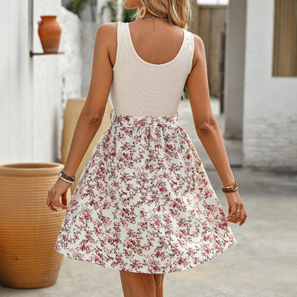 Spring And Summer Elegant Contrast Color Sleeveless Dress