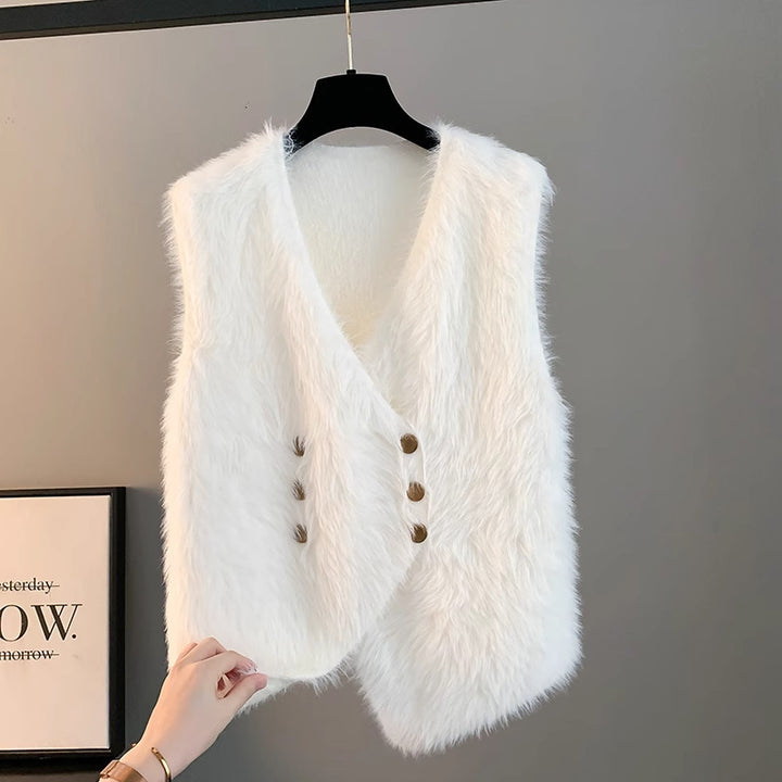 Women's Temperament Long Hair Imitation Mink Vest Coat