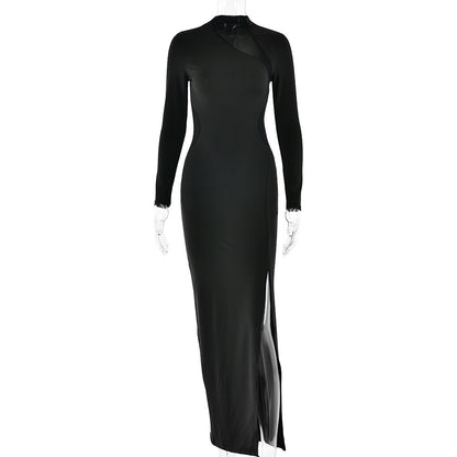 Split Dress Slim-fit Sheath Tight Sexy Slim Long Sleeve Dress