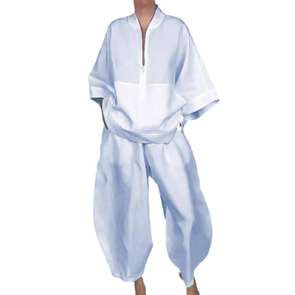 Loose Casual Pocket Half Zipper Top Bud-shaped Pants Suit