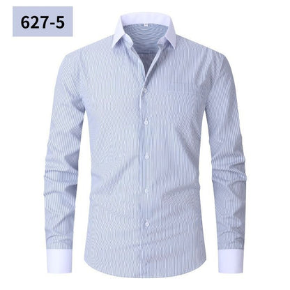 Plus Size Men's Casual American-style Long-sleeved Striped Shirt